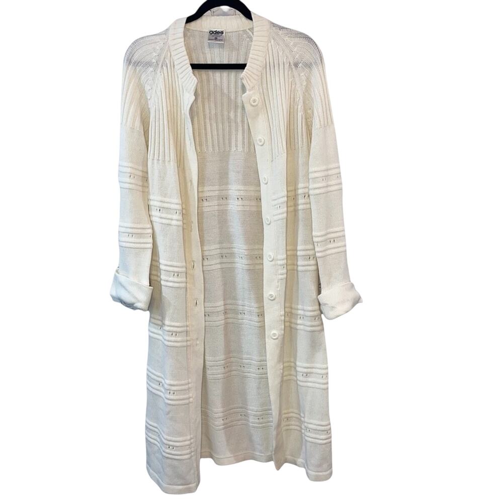 Vintage Ades of California Cream Long Cardigan Sweater Medium Cottagecore Duster